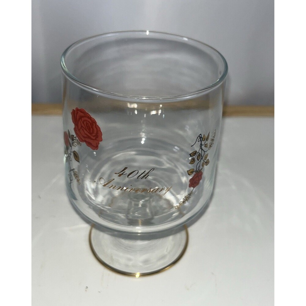 Vintage 40 Anniversary Glass Jar Missing Lid Red Roses Unbranded